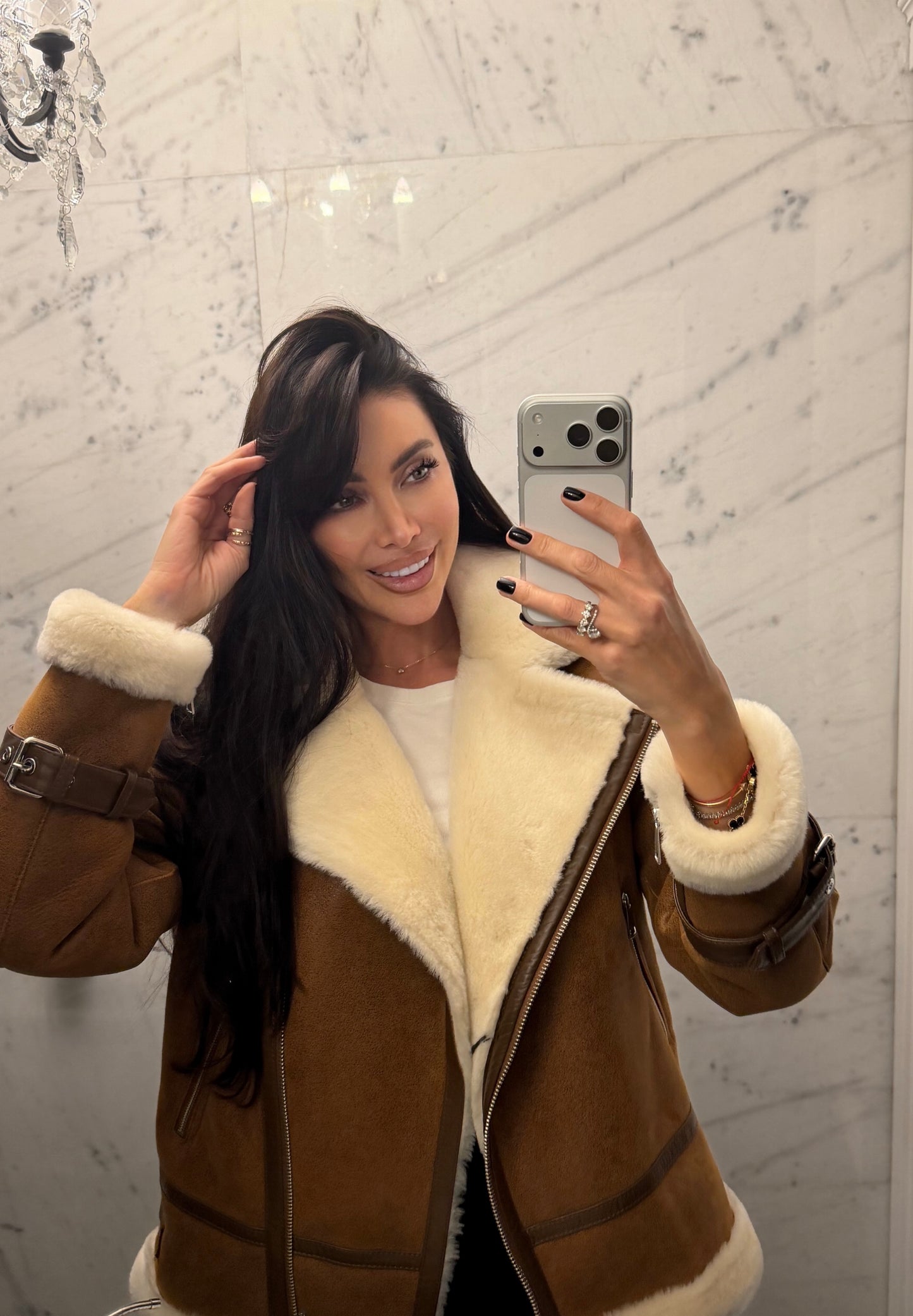 AVIATOR JACKET IN AGED-LEATHER AND SHEARLING