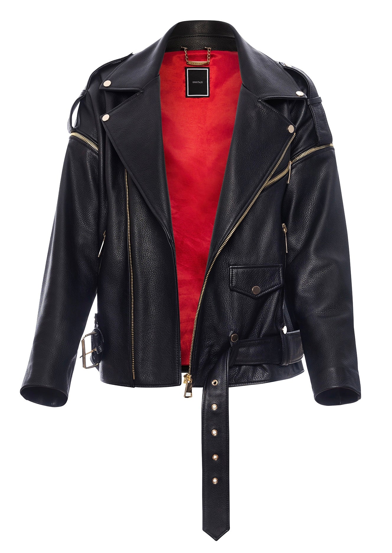 Motorcycle jacket in calf skin - long with gold