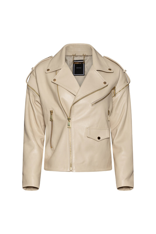 ERMITAJE
Motorcycle jacket in calf skin - long with gold,,Reign in Beige”