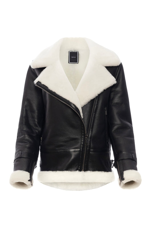 AVIATOR JACKET IN AGED-LEATHER AND SHEARLING