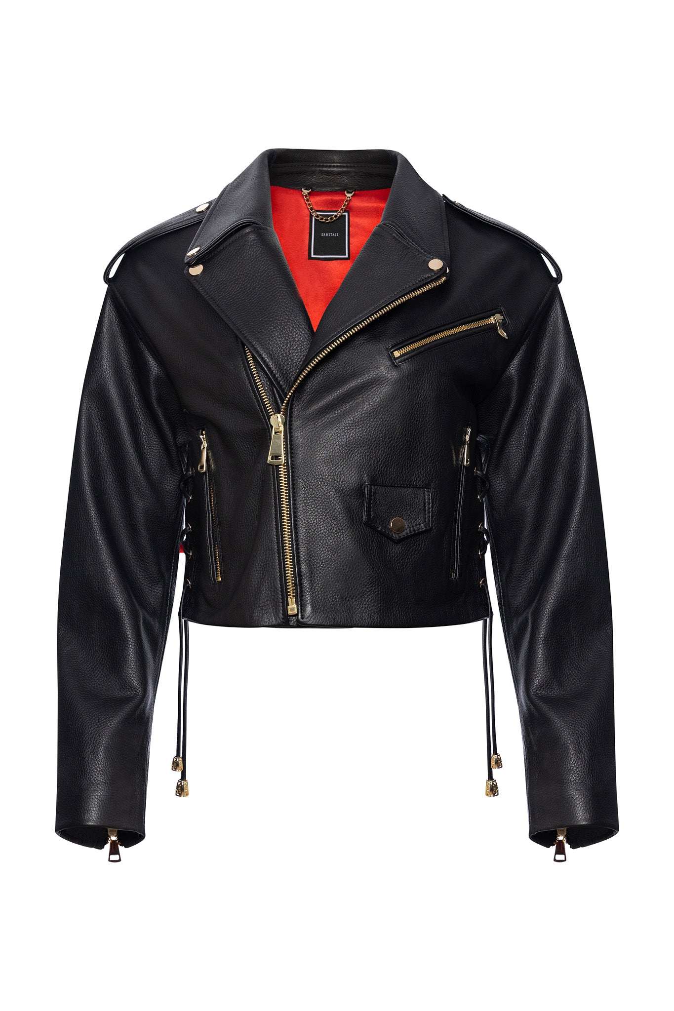 Cropped leather biker jacket