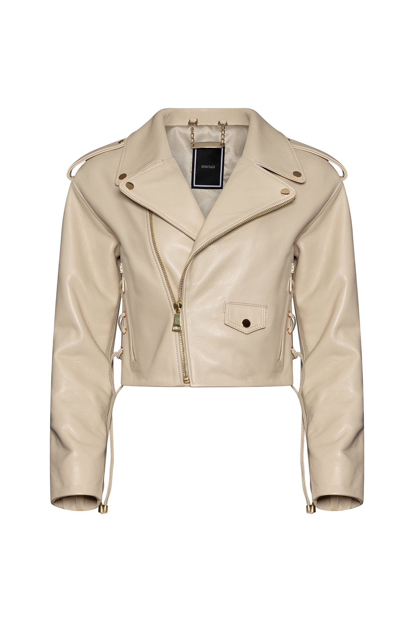 Cropped leather biker jacket ,, Silhouette in Beige “