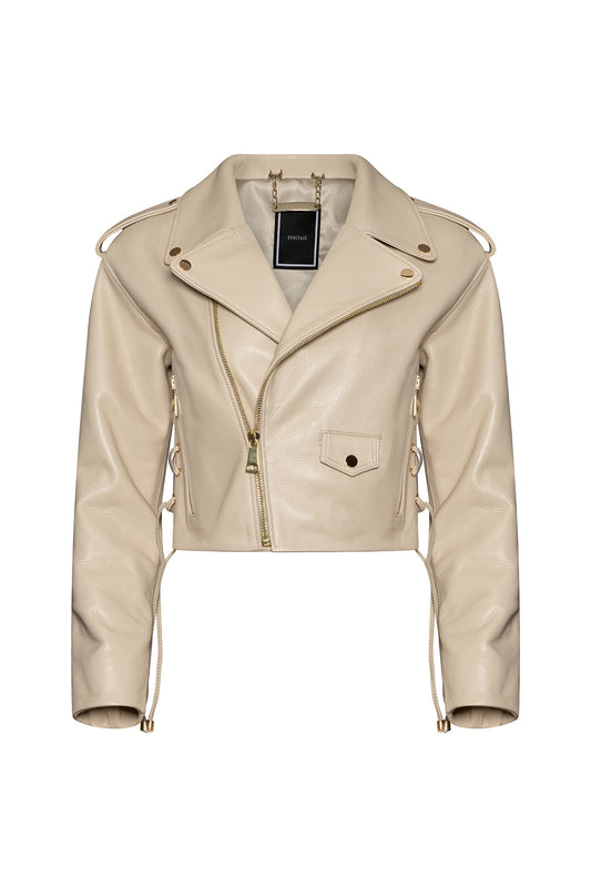 Cropped leather biker jacket ,, Silhouette in Beige “