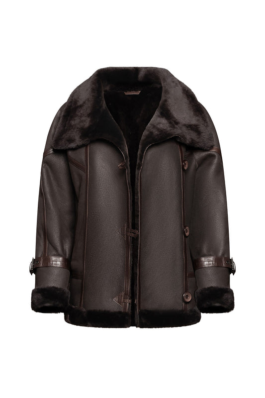 AVIATOR JACKET IN AGED-LEATHER AND SHEARLING