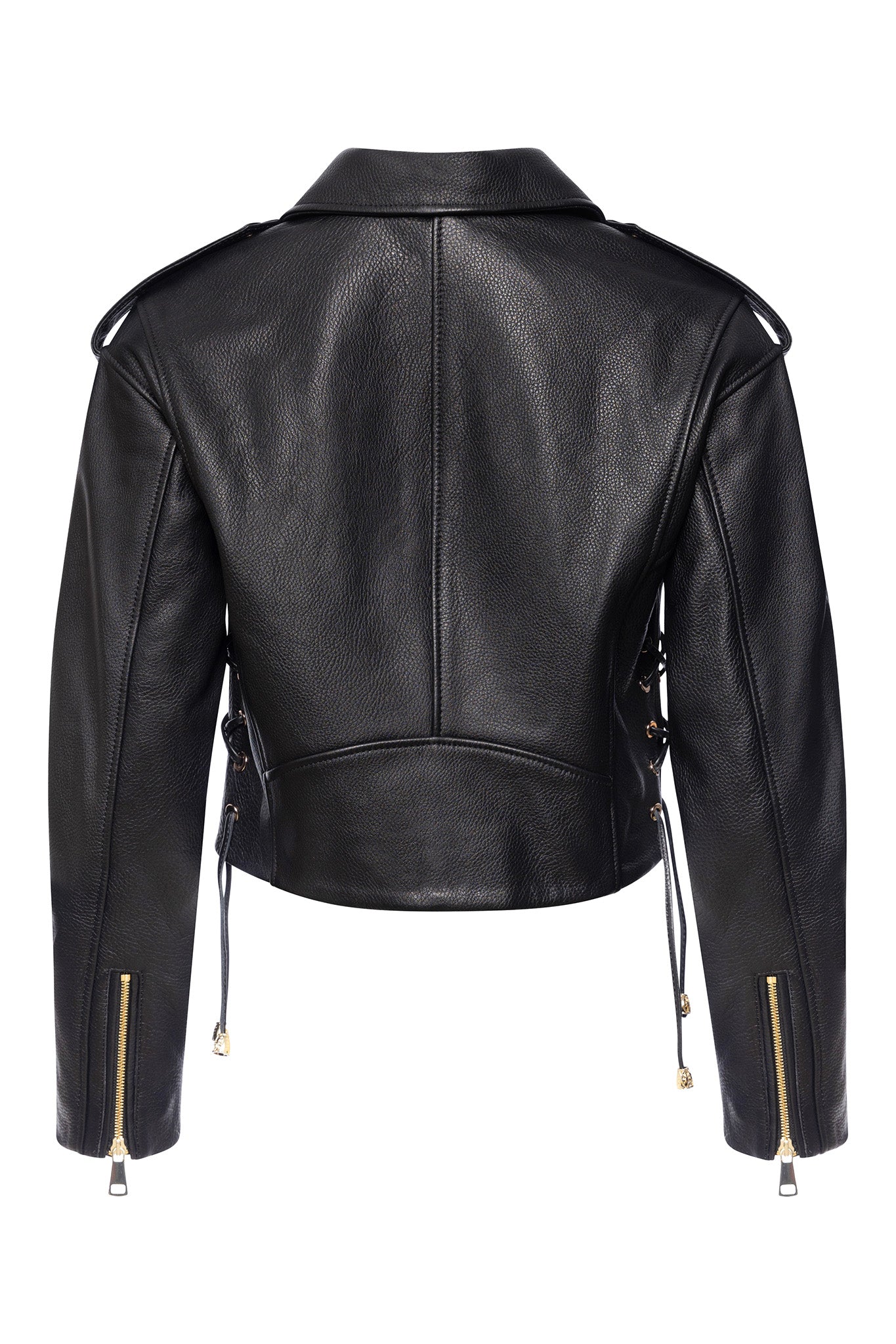 Cropped leather biker jacket